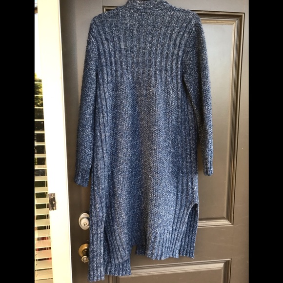 BackDrop Long Blue Cable Knit Cardigan - Picture 3 of 5